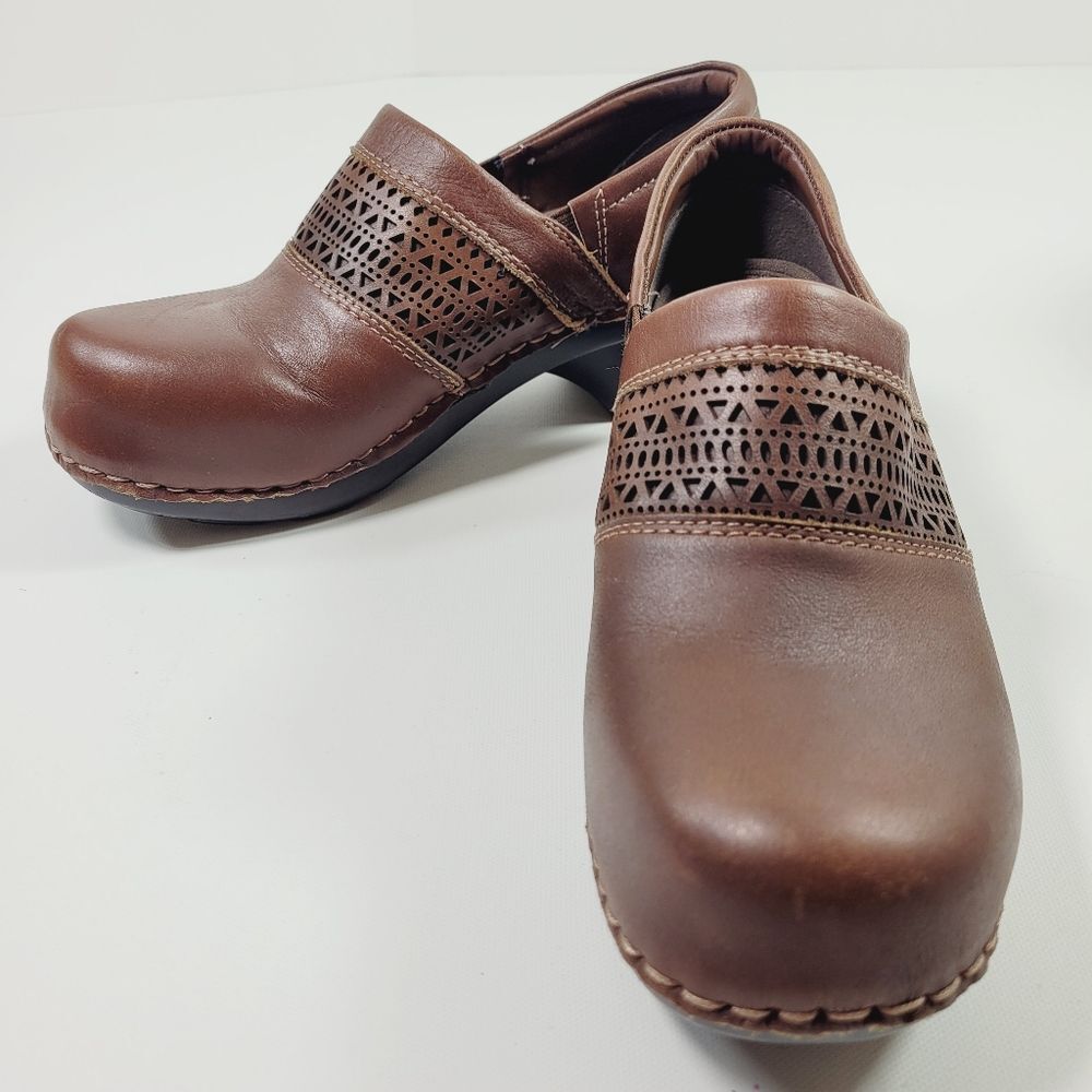 Bjorndal Womens 7 Eliana Clogs Shoes Brown Leather Wedge Heels Slip On